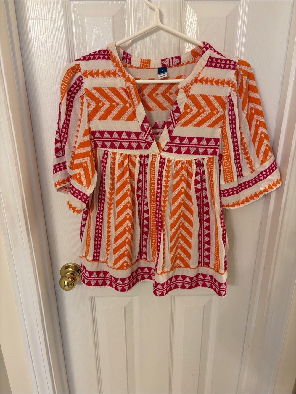 Old Navy Orange & Pink Geometric V-Neck Tunic